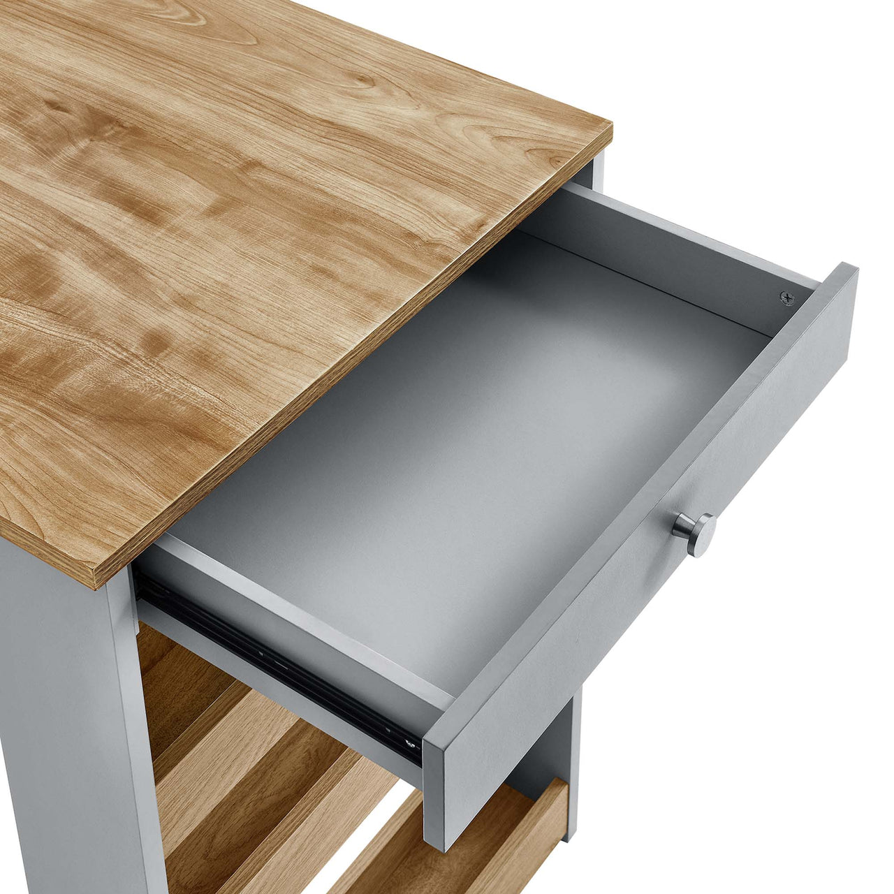 Bravelle Kitchen Island and Dual Stool Set, Natural Wood & Gray