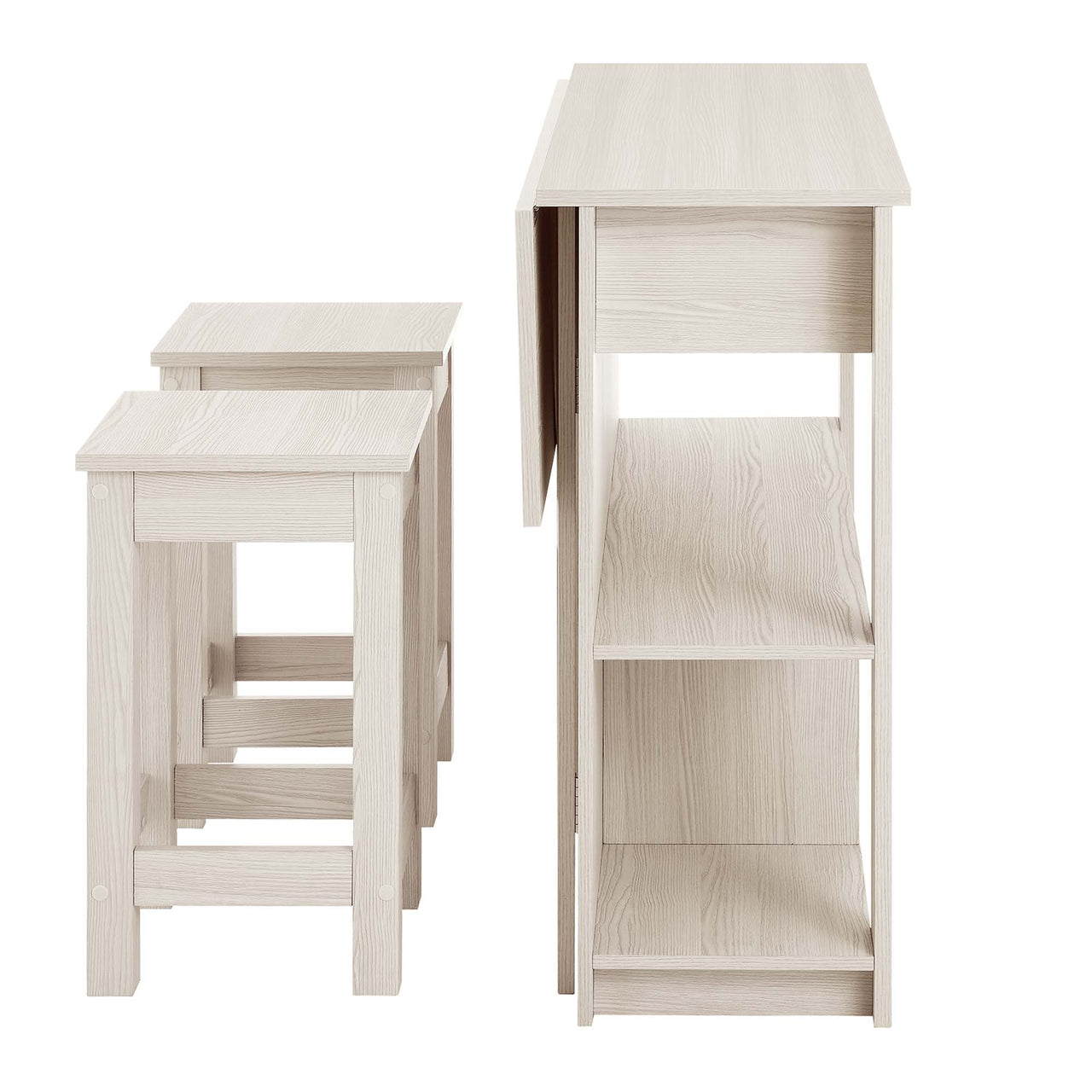 Sylvane Kitchen Island and Dual Stool Set, Cream