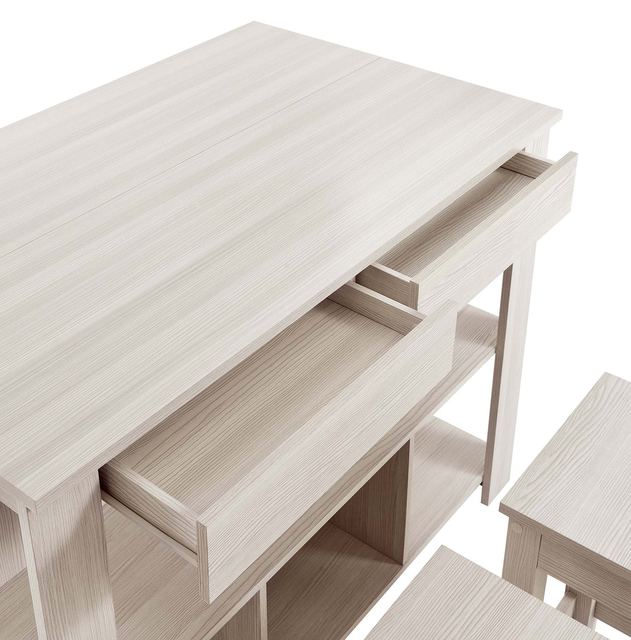 Sylvane Kitchen Island and Dual Stool Set, Cream