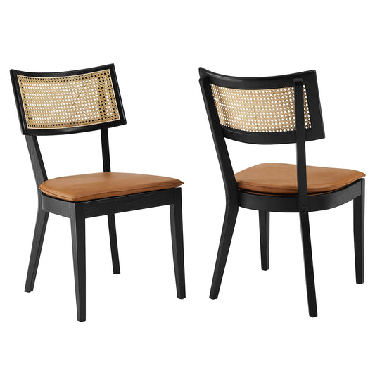 Carriselle Eco-Leather Dining Chair Set of 2, Black & Tan