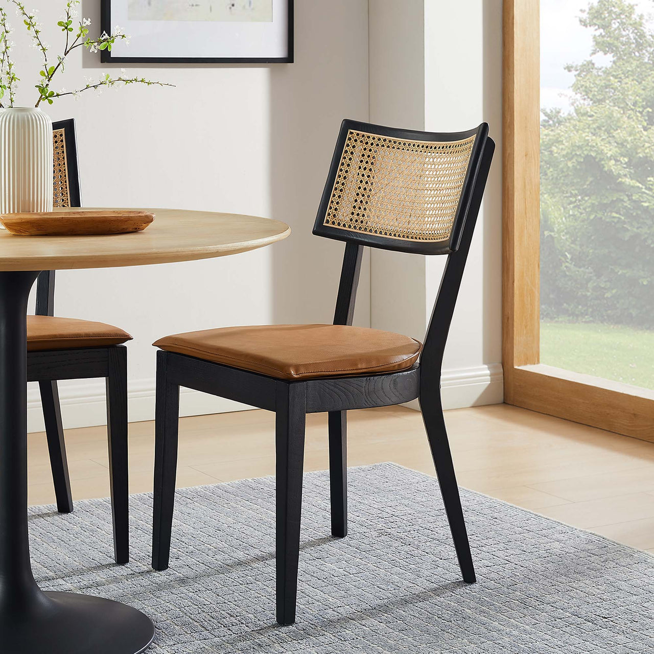 Carriselle Eco-Leather Dining Chair Set of 2, Black & Tan