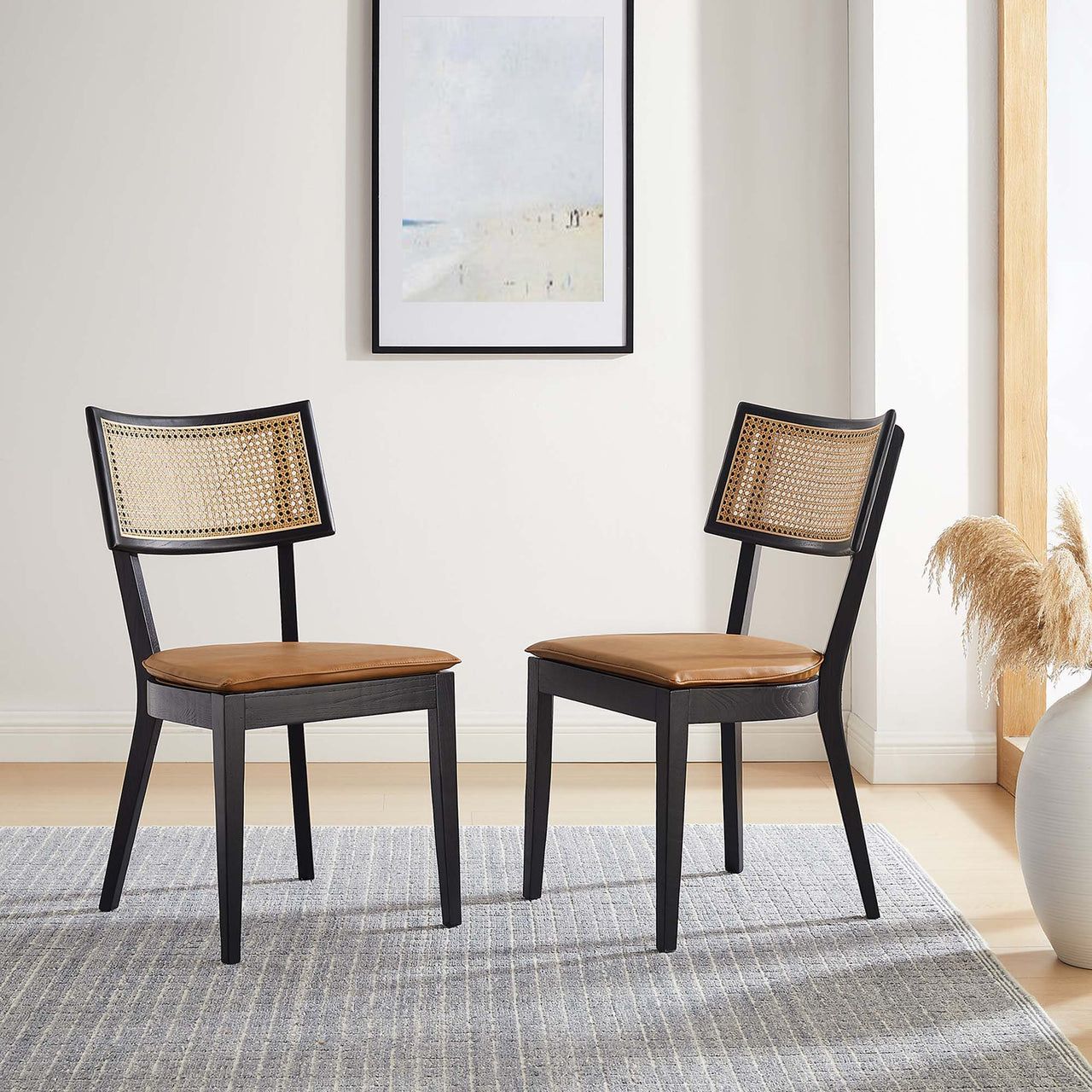 Carriselle Eco-Leather Dining Chair Set of 2, Black & Tan