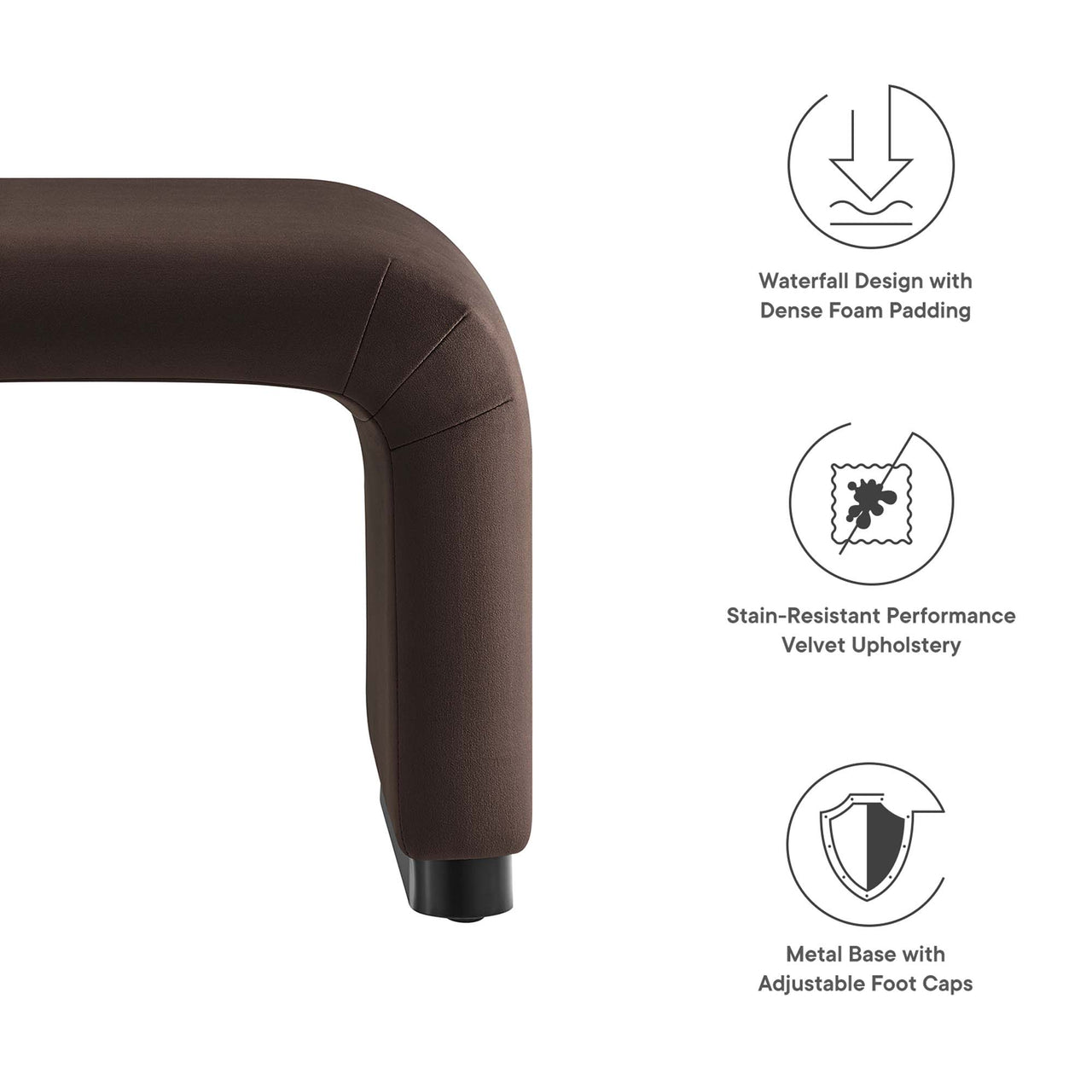 Kaela Upholstered Velvet Stool, Black & Chocolate Brown