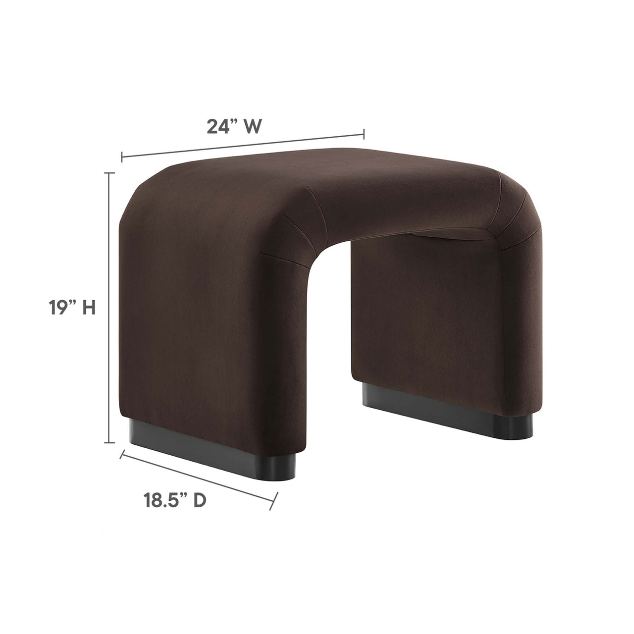 Kaela Upholstered Velvet Stool, Black & Chocolate Brown