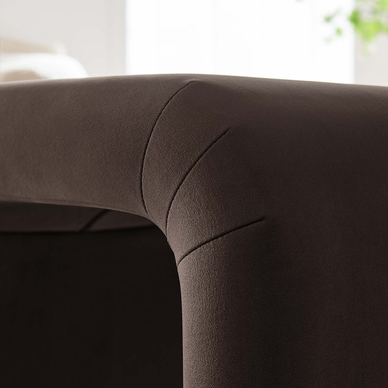 Kaela Upholstered Velvet Stool, Black & Chocolate Brown