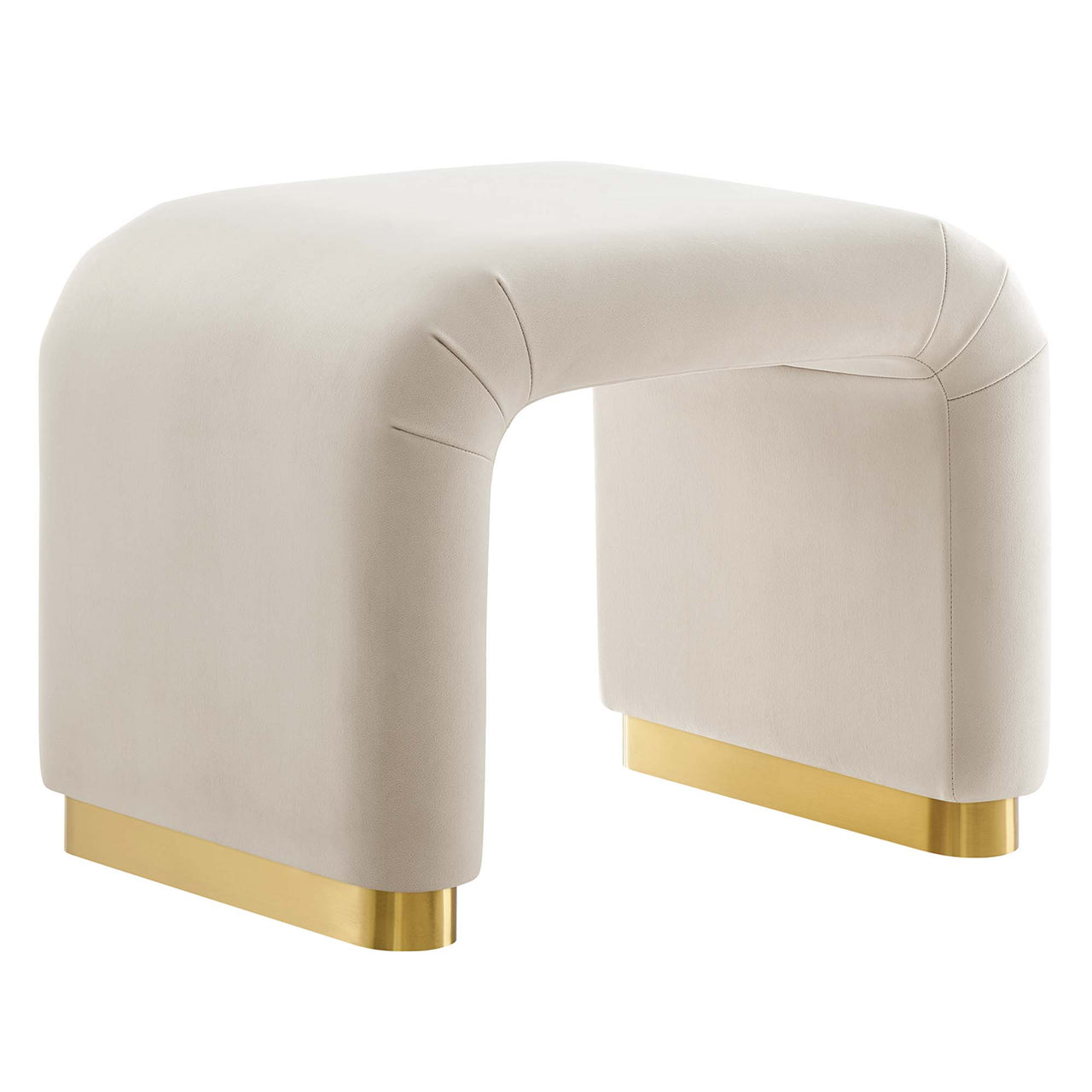 Kaela Upholstered Velvet Stool, Gold & Almond