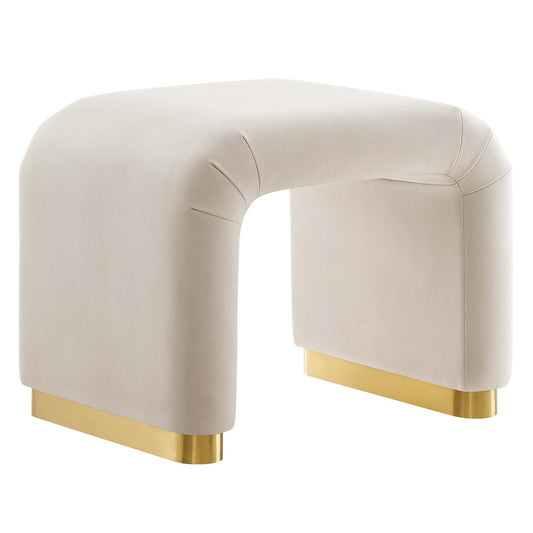 Koda Performance Velvet Waterfall Stool, Brass & Almond