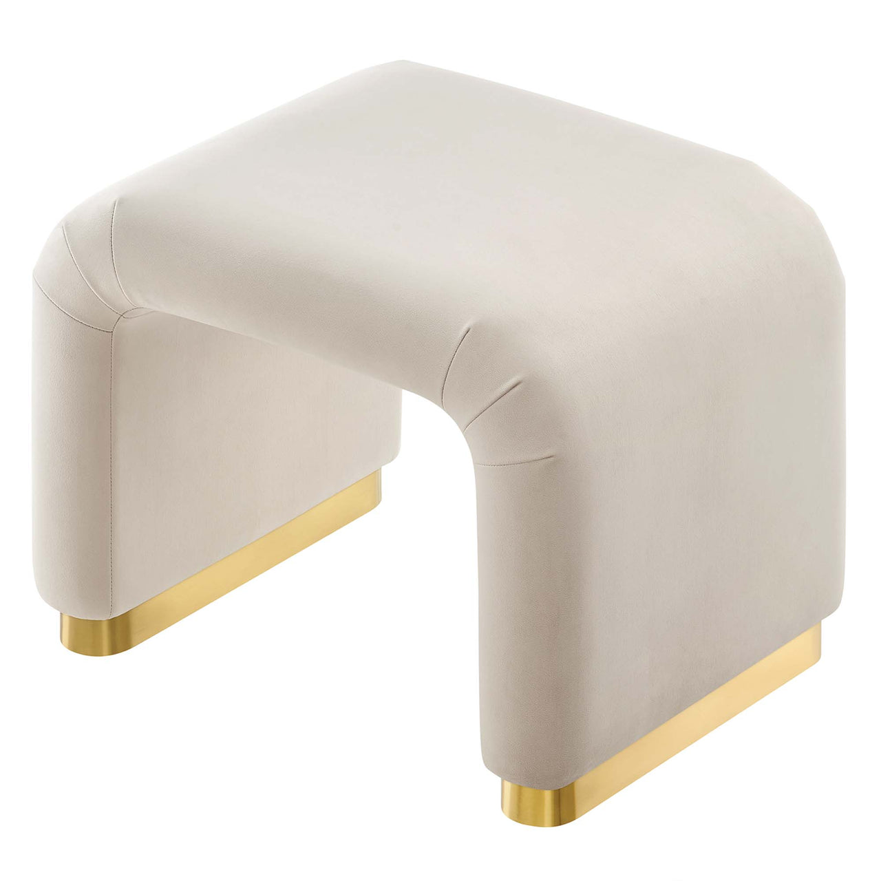 Kaela Upholstered Velvet Stool, Gold & Almond