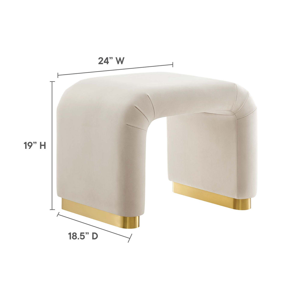 Kaela Upholstered Velvet Stool, Gold & Almond
