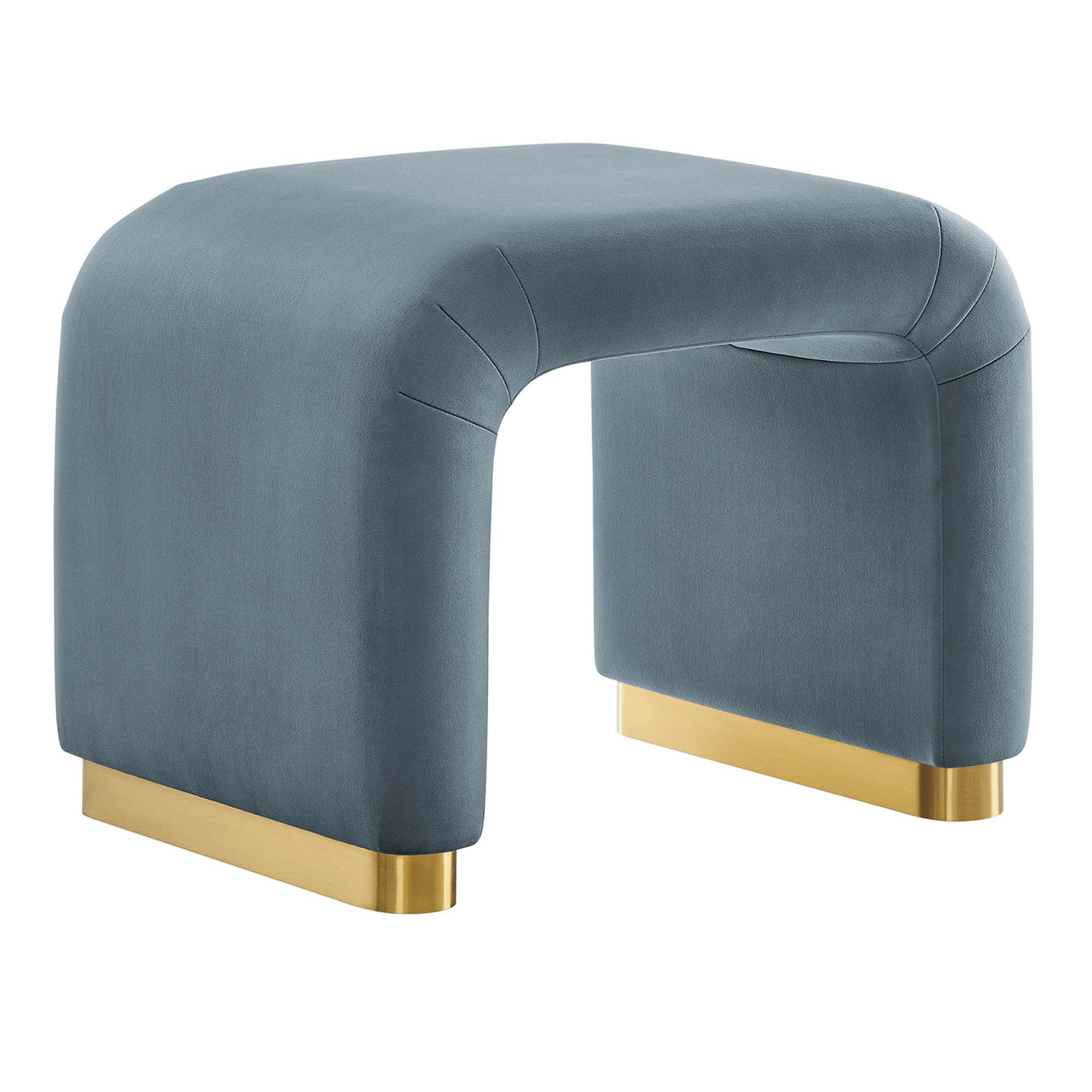 Kaela Upholstered Velvet Stool, Gold & Slate
