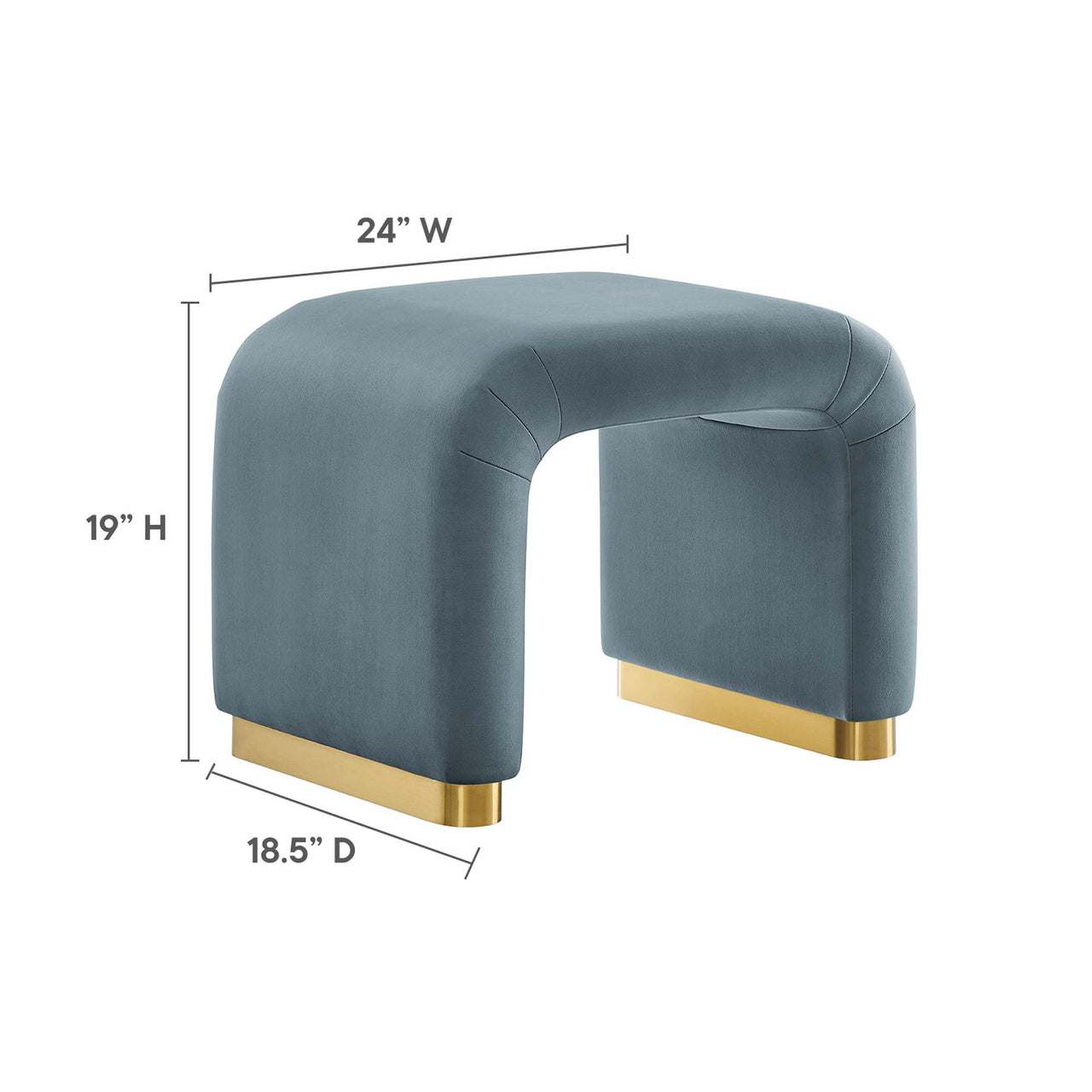 Kaela Upholstered Velvet Stool, Gold & Slate
