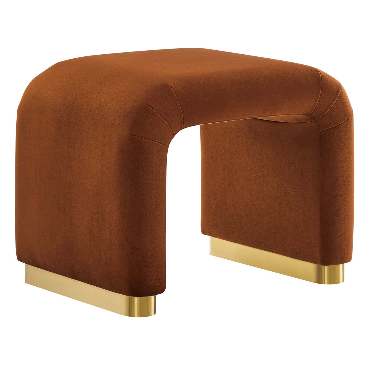 Kaela Upholstered Velvet Stool, Gold & Terracotta