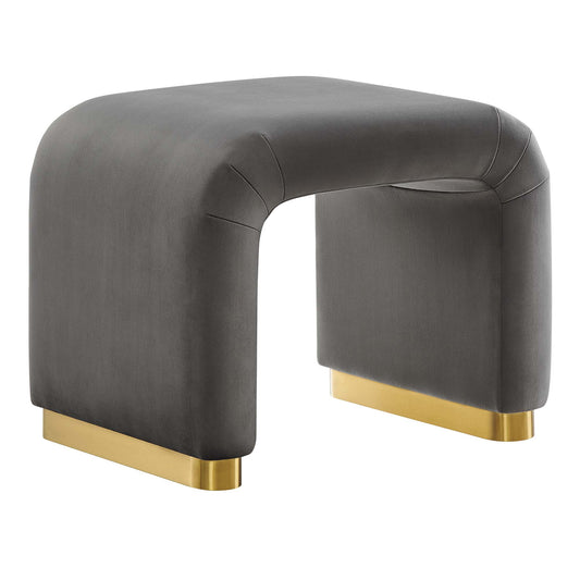 Koda Performance Velvet Waterfall Stool, Brass & Storm Gray