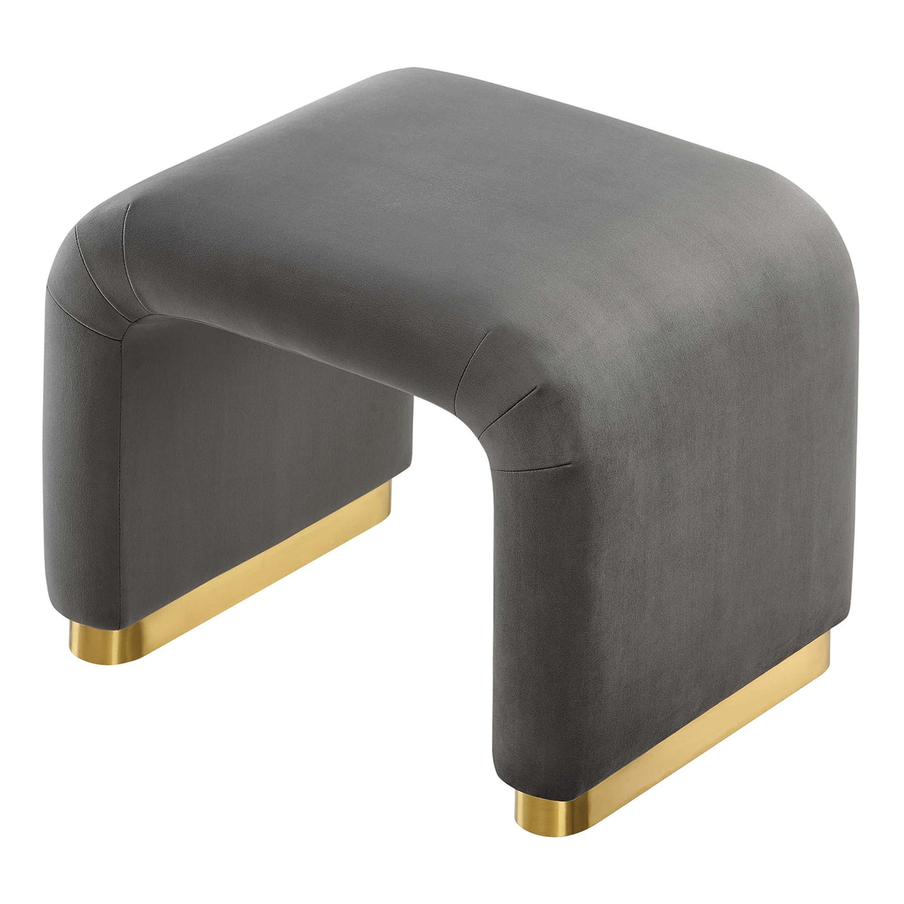 Kaela Upholstered Velvet Stool, Gold & Charcoal