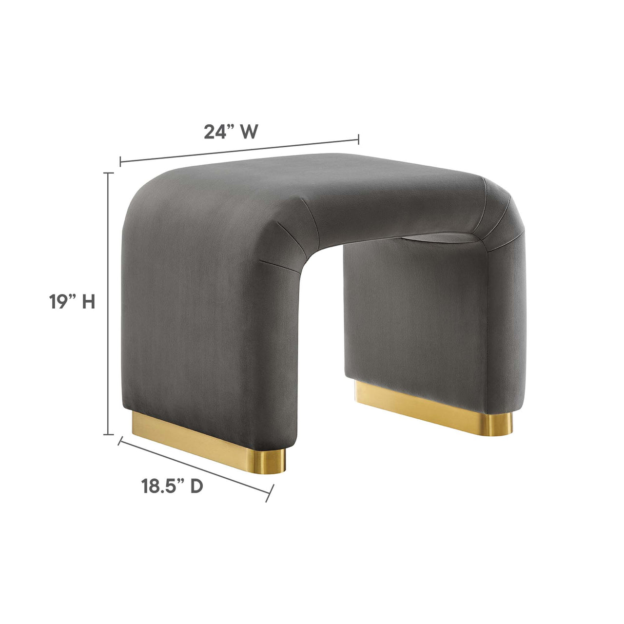 Kaela Upholstered Velvet Stool, Gold & Charcoal