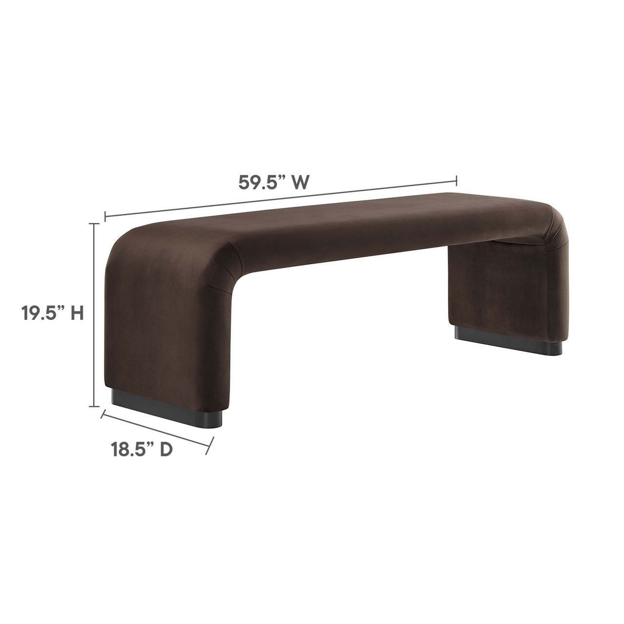 Kaela Upholstered Velvet Bench, Black & Chocolate Brown