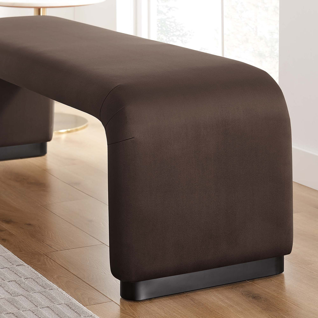 Kaela Upholstered Velvet Bench, Black & Chocolate Brown