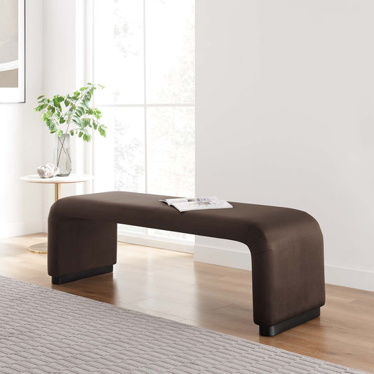 Kaela Upholstered Velvet Bench, Black & Chocolate Brown