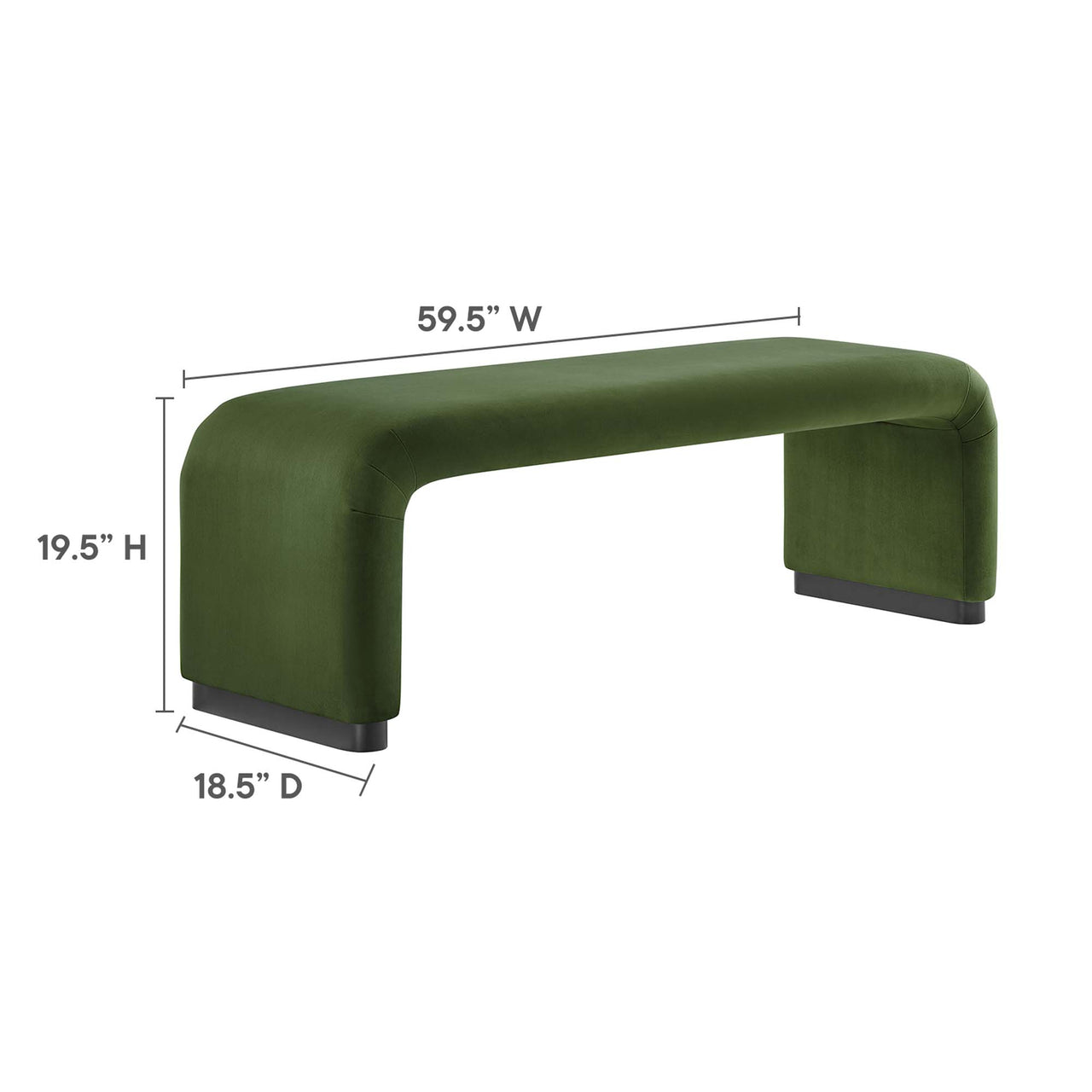 Kaela Upholstered Velvet Bench, Black & Basil