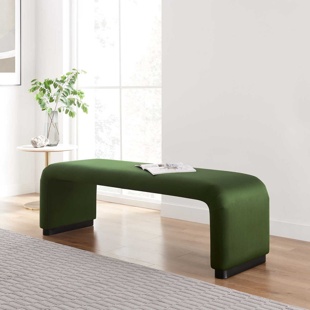 Kaela Upholstered Velvet Bench, Black & Basil