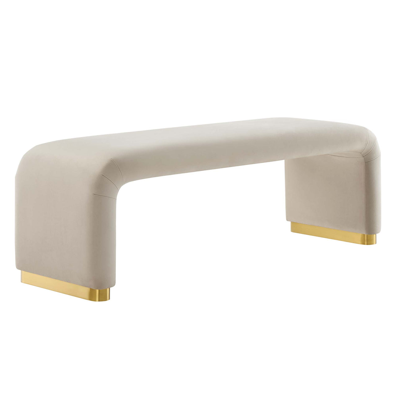 Kaela Upholstered Velvet Bench, Gold & Almond