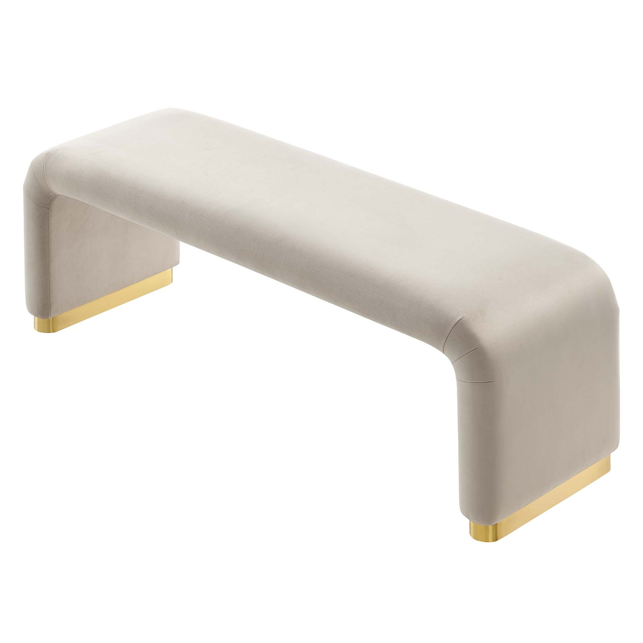 Kaela Upholstered Velvet Bench, Gold & Almond
