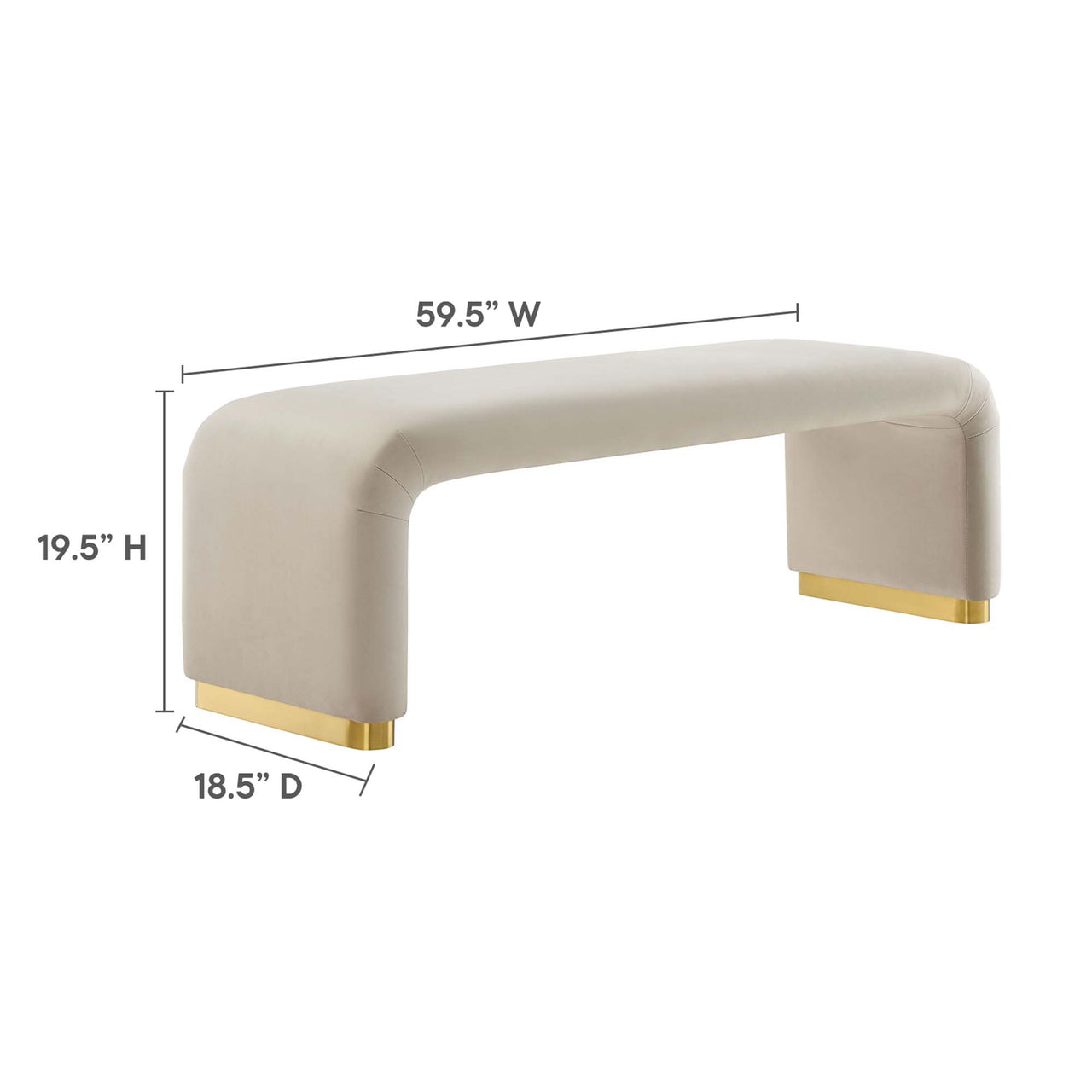 Kaela Upholstered Velvet Bench, Gold & Almond