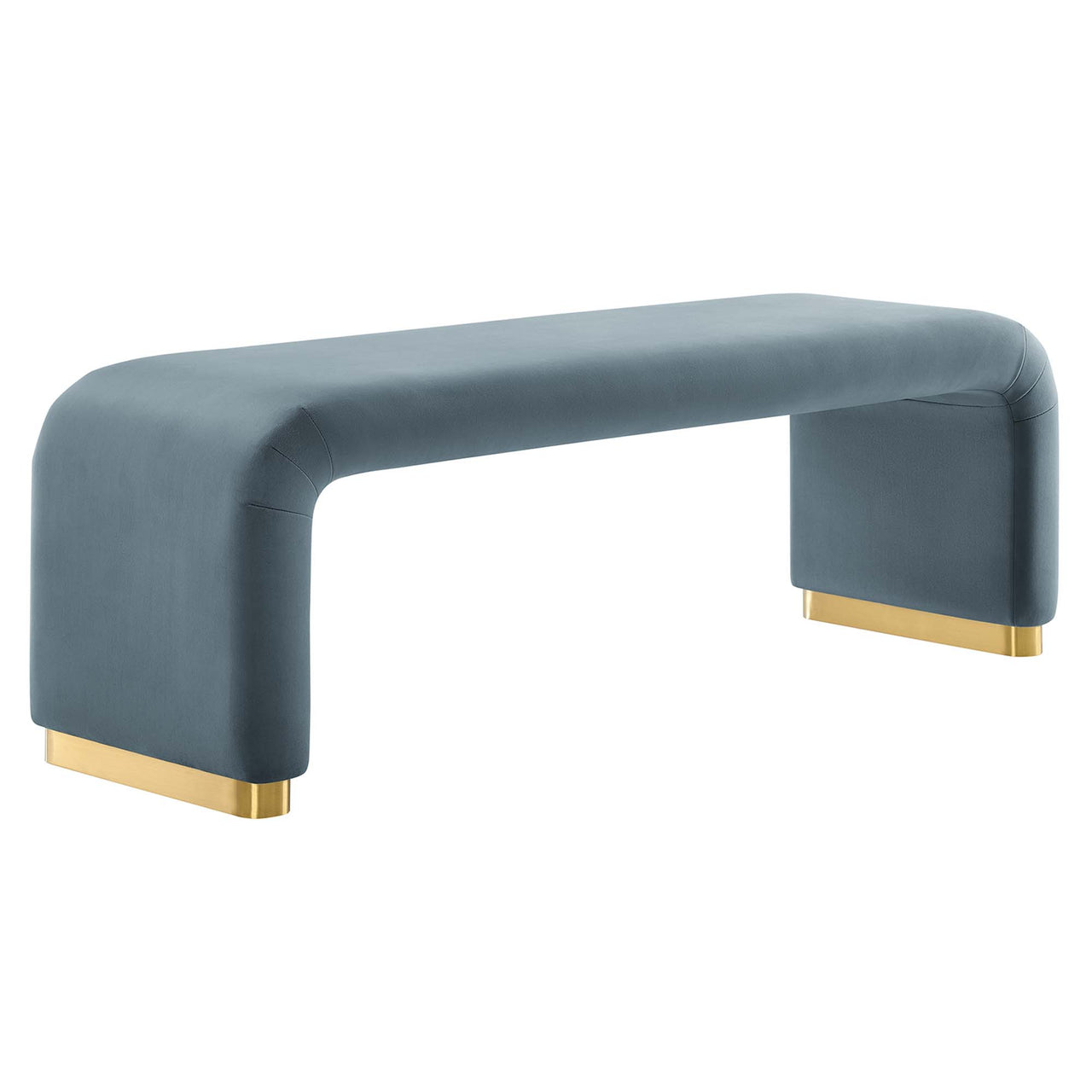 Kaela Upholstered Velvet Bench, Gold & Slate