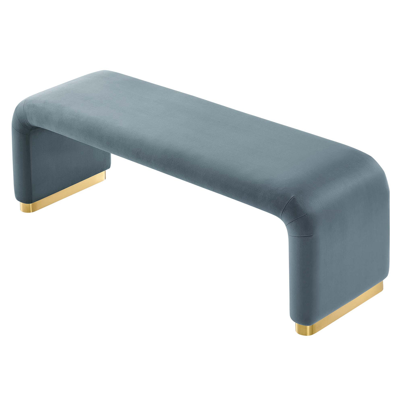 Kaela Upholstered Velvet Bench, Gold & Slate