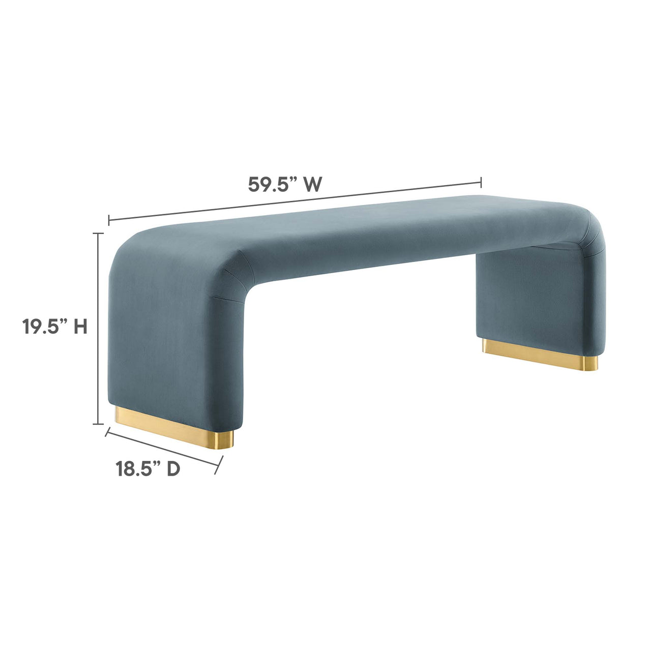 Kaela Upholstered Velvet Bench, Gold & Slate