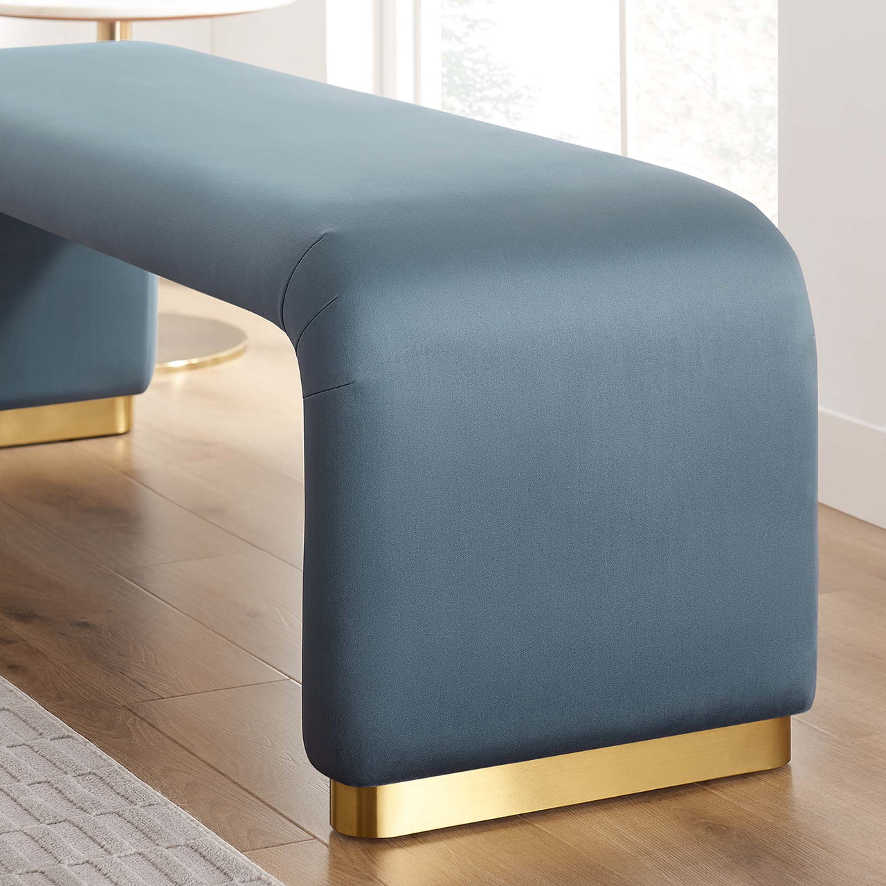Kaela Upholstered Velvet Bench, Gold & Slate