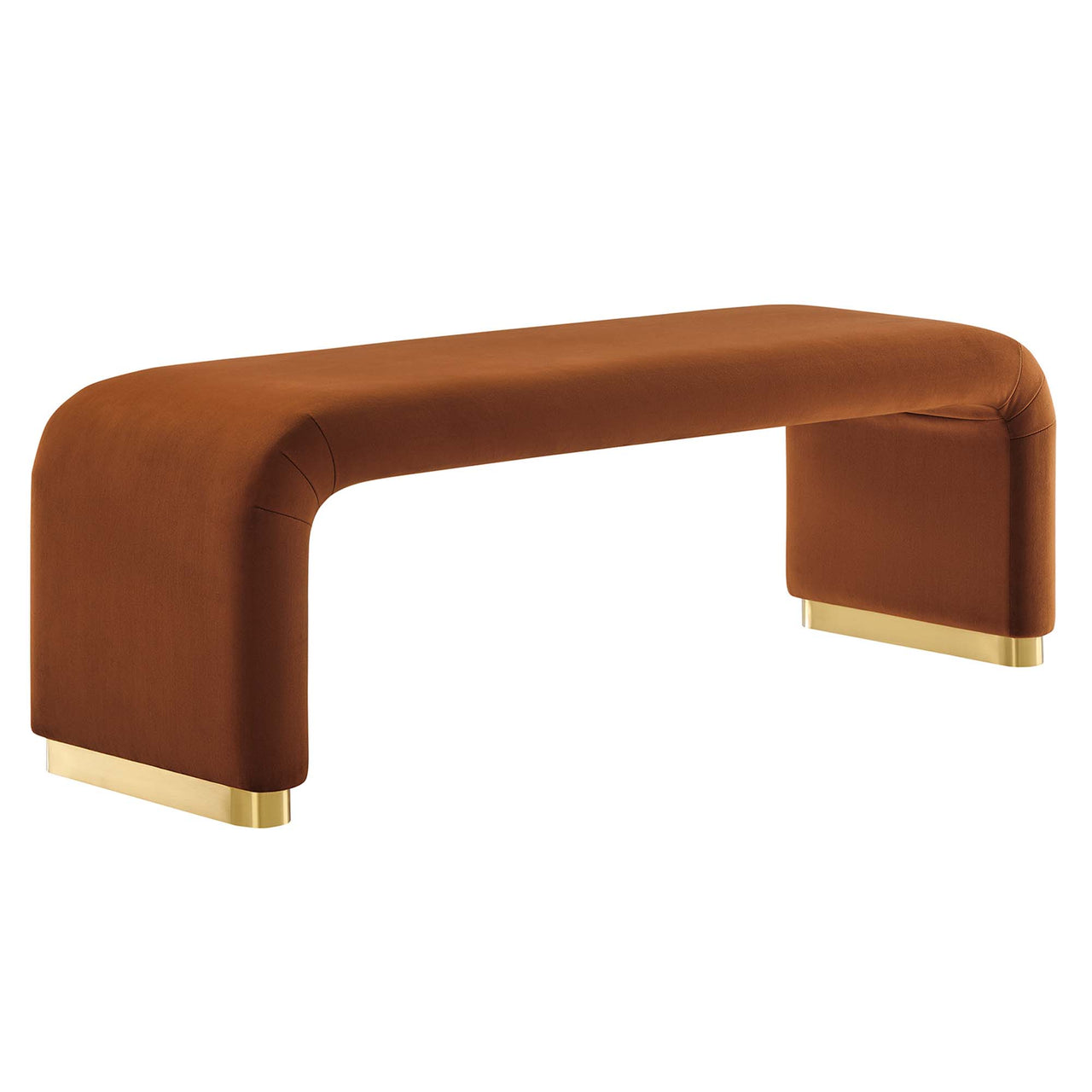 Kaela Upholstered Velvet Bench, Gold & Terracotta