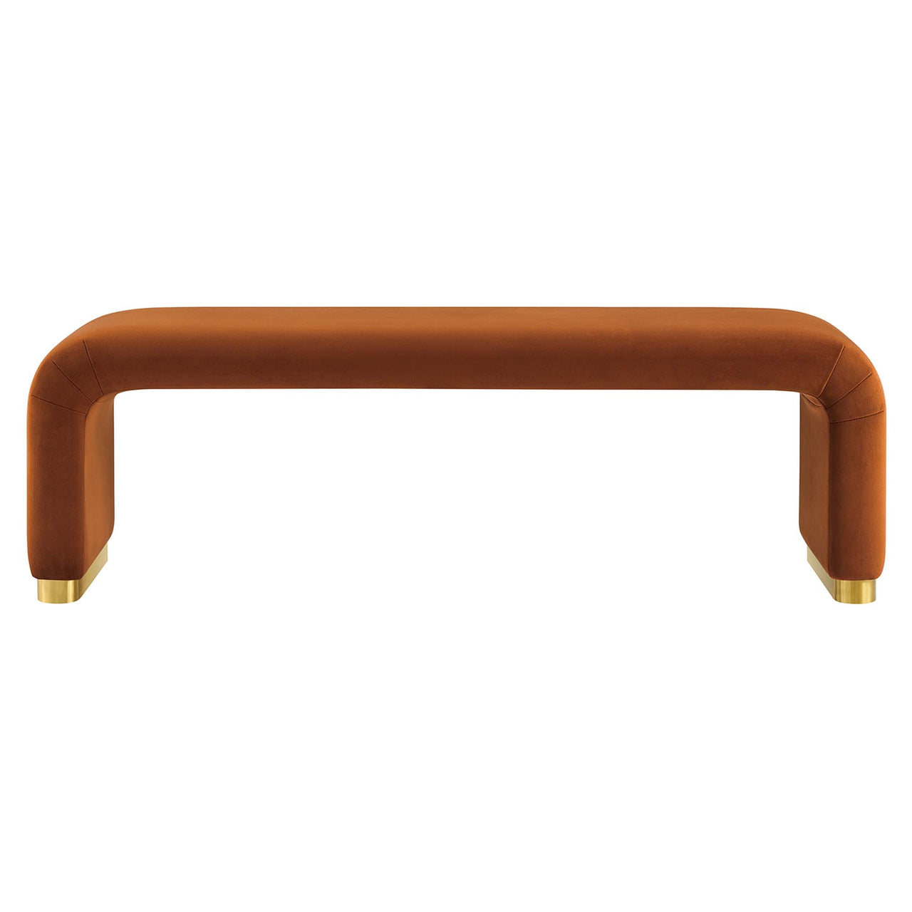 Kaela Upholstered Velvet Bench, Gold & Terracotta