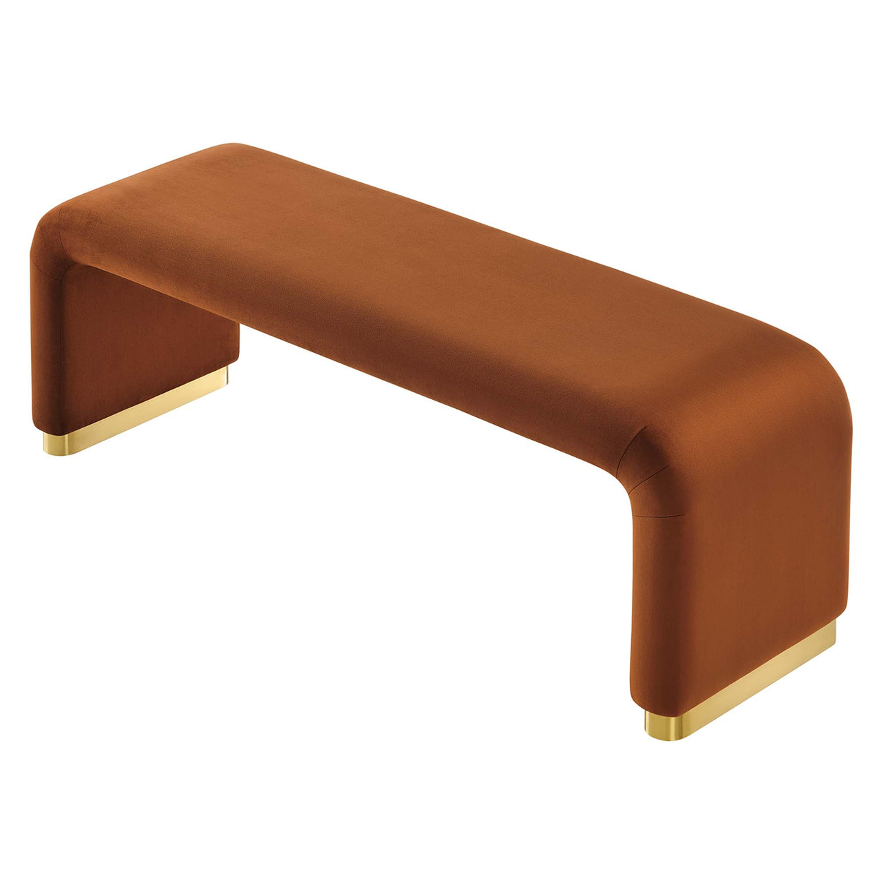 Kaela Upholstered Velvet Bench, Gold & Terracotta