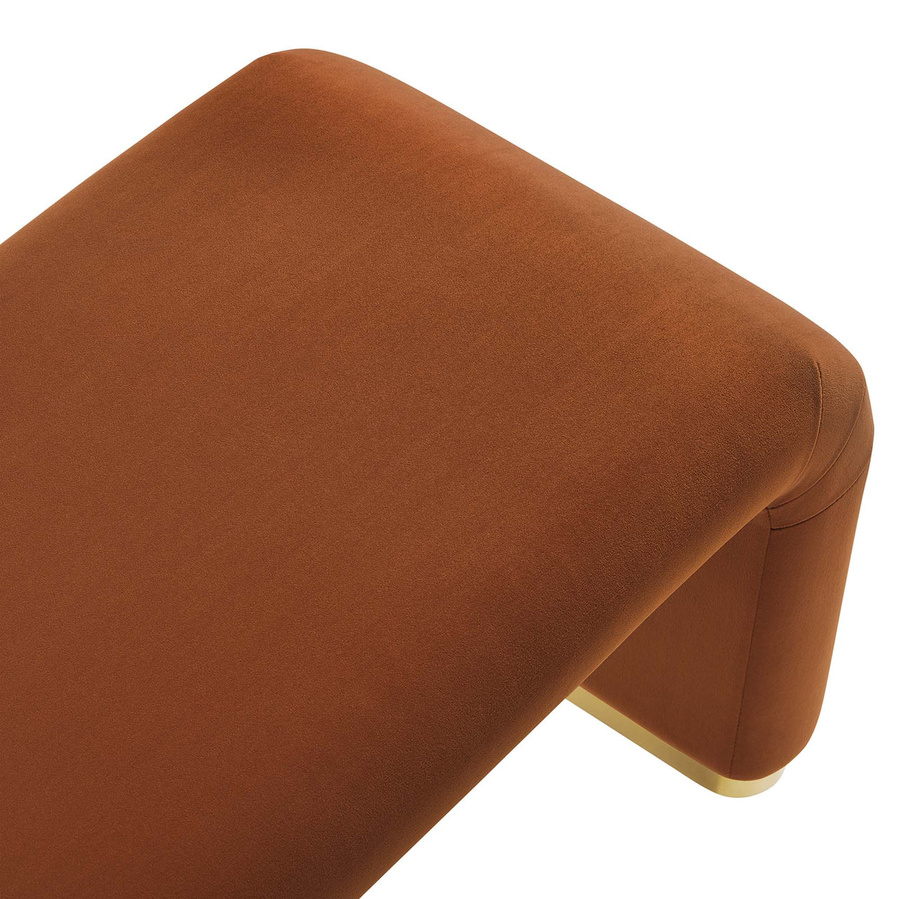 Kaela Upholstered Velvet Bench, Gold & Terracotta