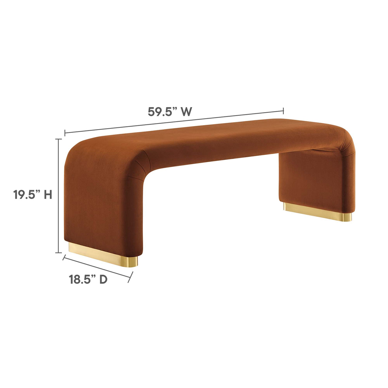 Kaela Upholstered Velvet Bench, Gold & Terracotta