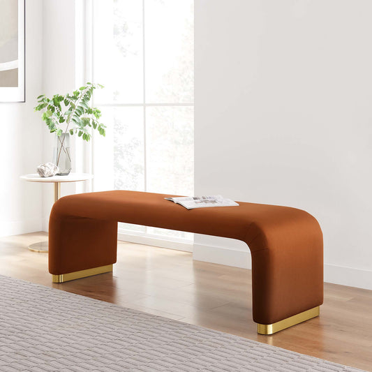 Kaela Upholstered Velvet Bench, Gold & Terracotta