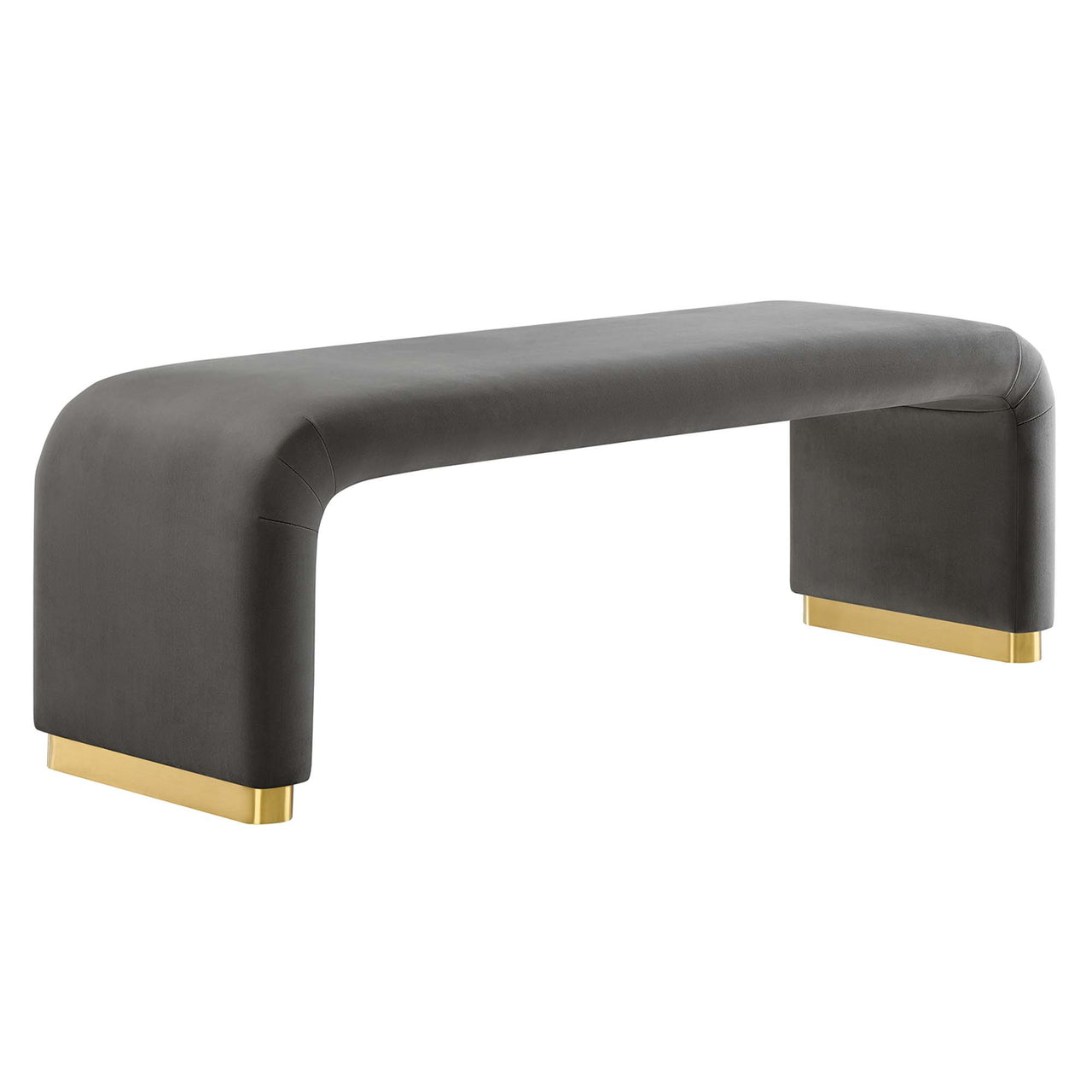 Kaela Upholstered Velvet Bench, Gold & Charcoal