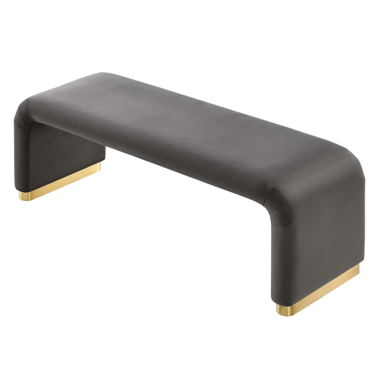 Kaela Upholstered Velvet Bench, Gold & Charcoal