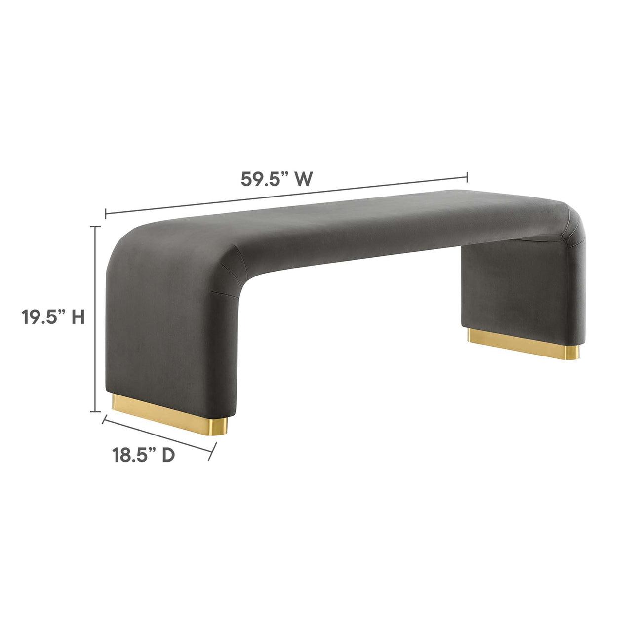 Kaela Upholstered Velvet Bench, Gold & Charcoal