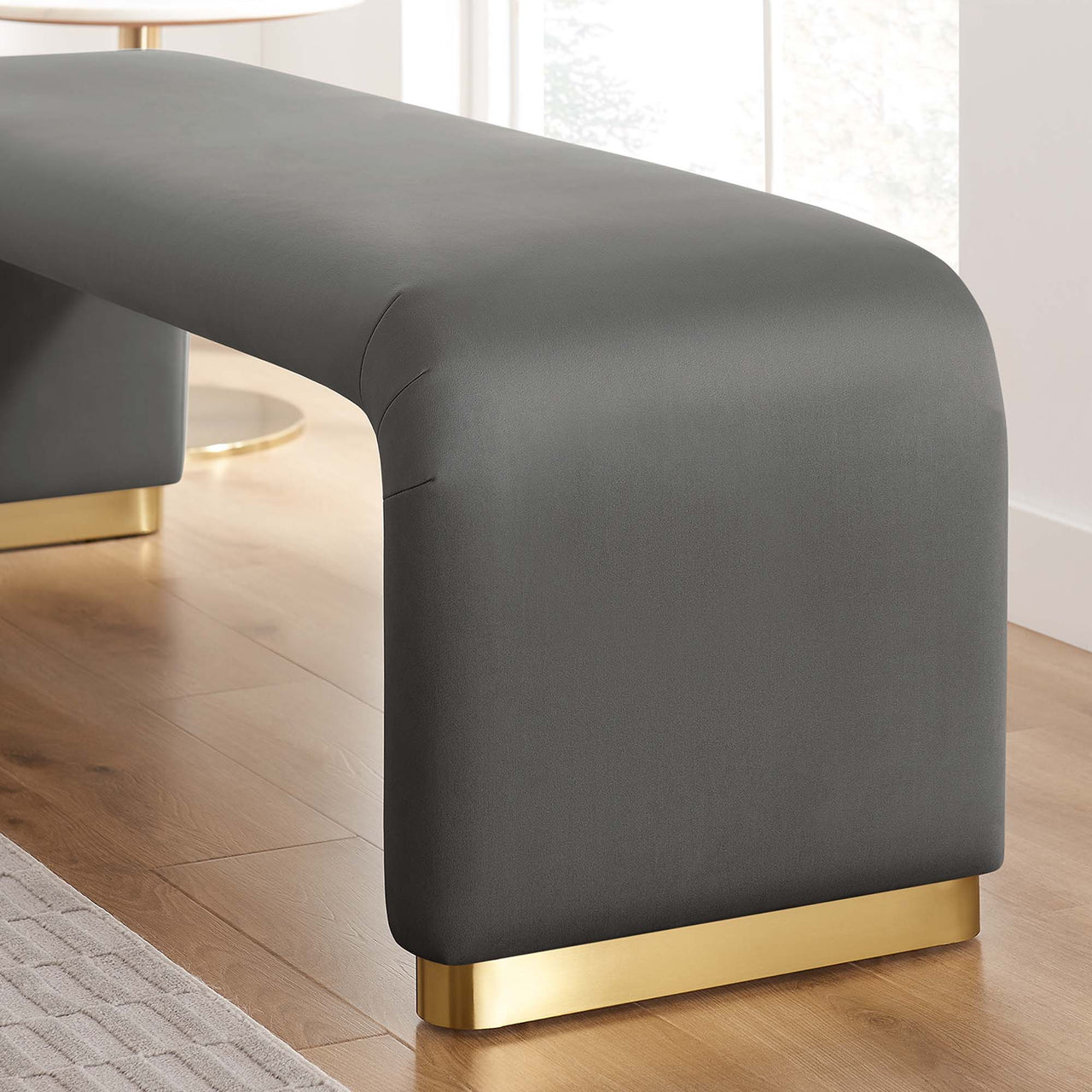 Kaela Upholstered Velvet Bench, Gold & Charcoal