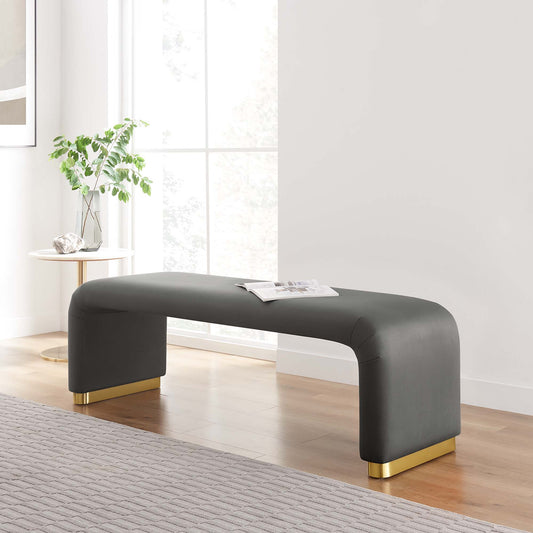 Kaela Upholstered Velvet Bench, Gold & Charcoal