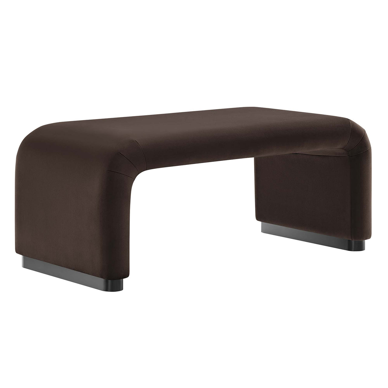 Kaela Upholstered Velvet Ottoman, Black & Chocolate Brown