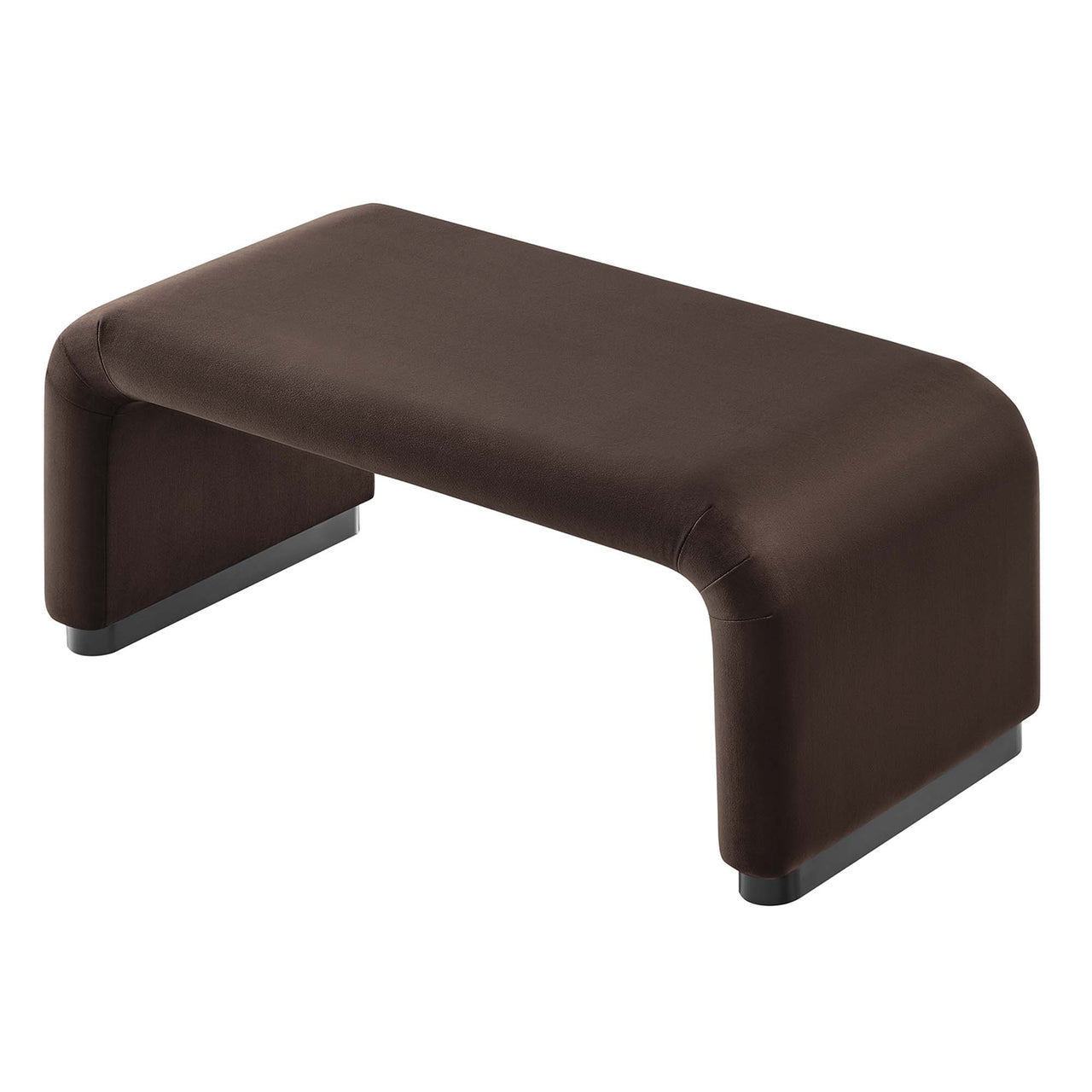 Kaela Upholstered Velvet Ottoman, Black & Chocolate Brown