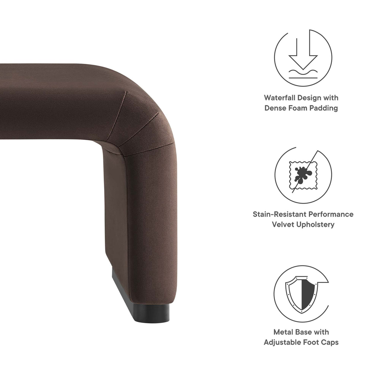 Kaela Upholstered Velvet Ottoman, Black & Chocolate Brown