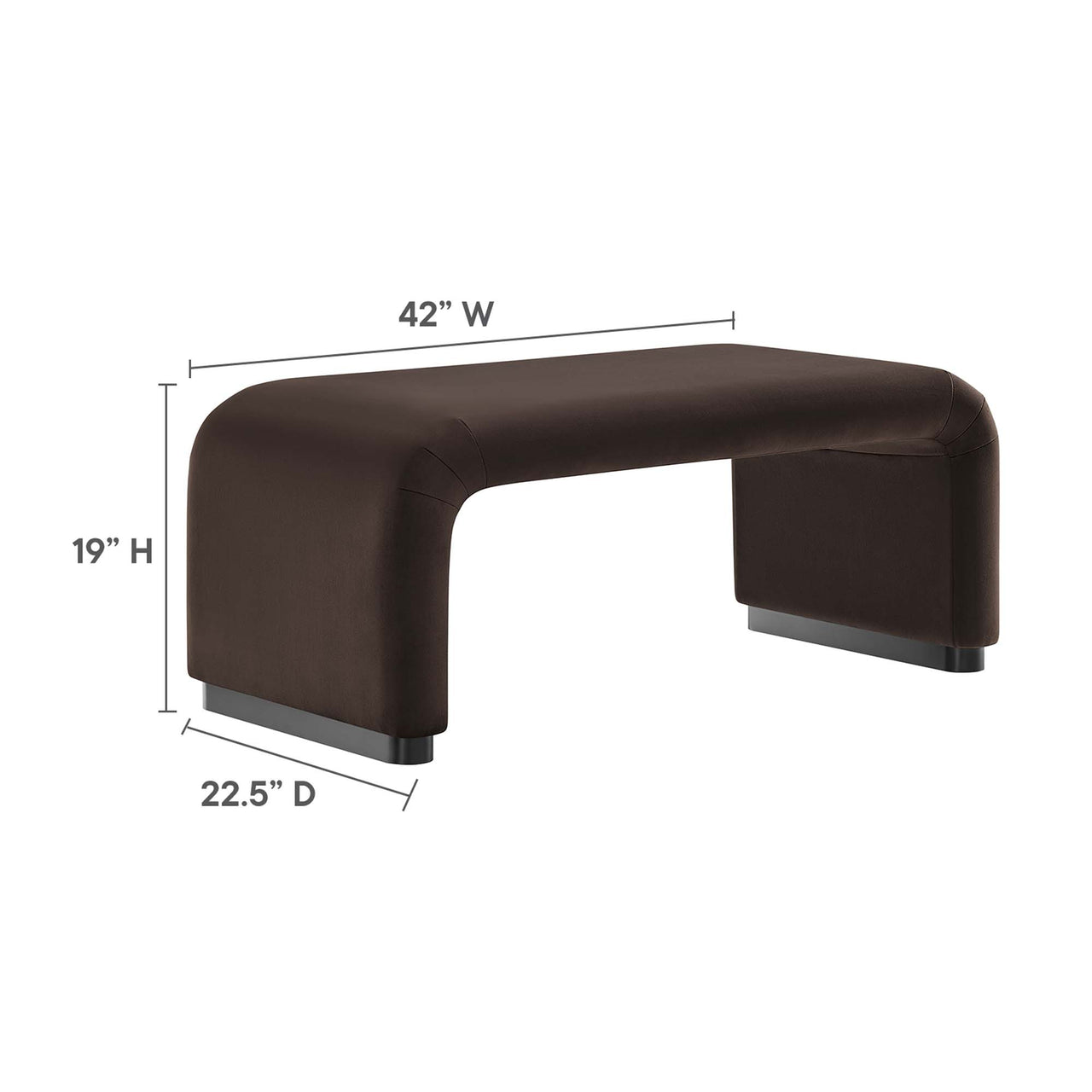 Kaela Upholstered Velvet Ottoman, Black & Chocolate Brown
