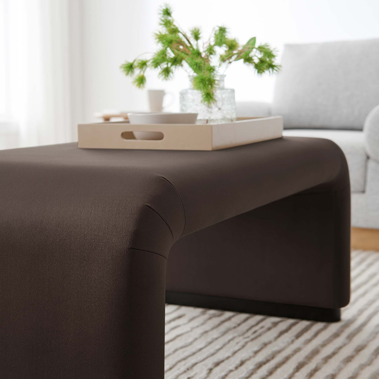 Kaela Upholstered Velvet Ottoman, Black & Chocolate Brown