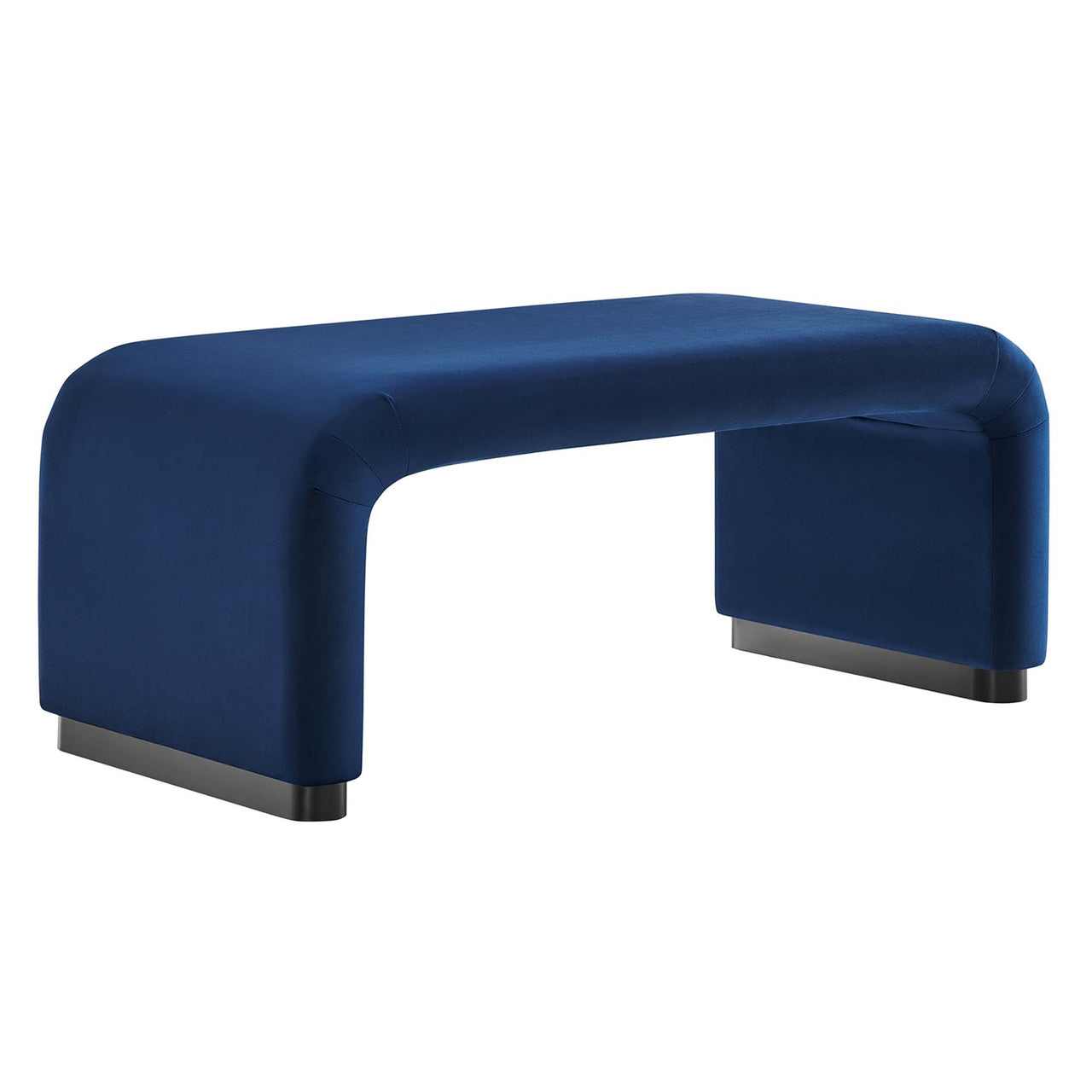 Kaela Upholstered Velvet Ottoman, Black & Dark Blue