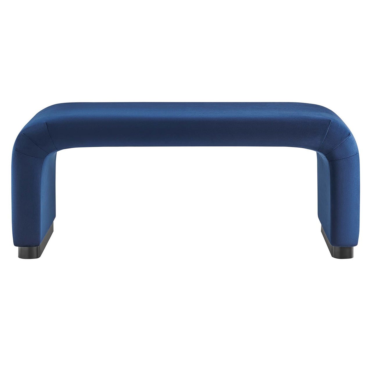 Kaela Upholstered Velvet Ottoman, Black & Dark Blue