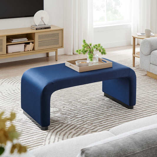 Kaela Upholstered Velvet Ottoman, Black & Dark Blue
